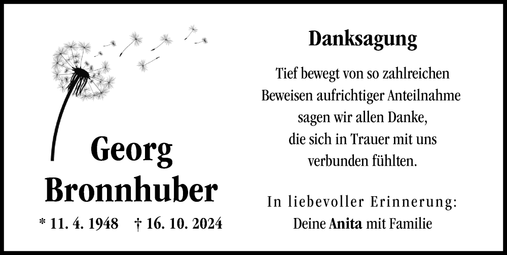 Traueranzeige von Georg Bronnhuber von Donau Zeitung