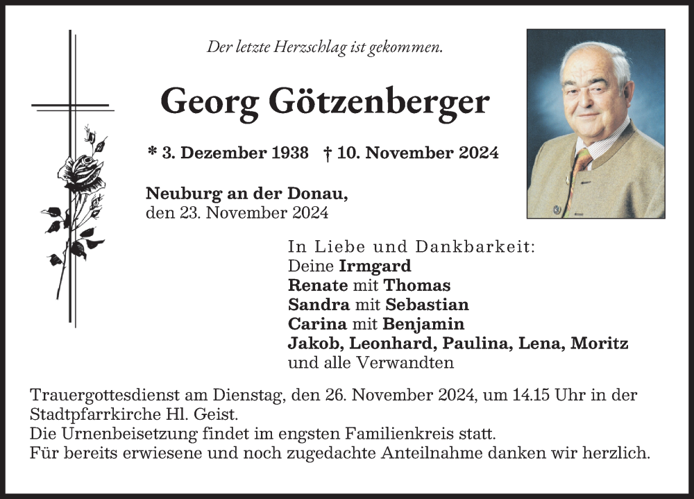 Traueranzeige von Georg Götzenberger von Neuburger Rundschau