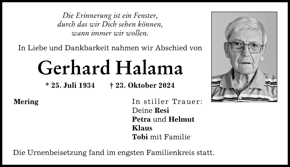 Traueranzeige von Gerhard Halama von Friedberger Allgemeine