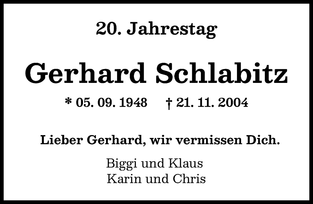 Traueranzeige von Gerhard Schlabitz von Günzburger Zeitung