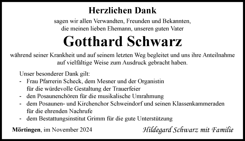 Traueranzeige von Gotthard Schwarz von Rieser Nachrichten