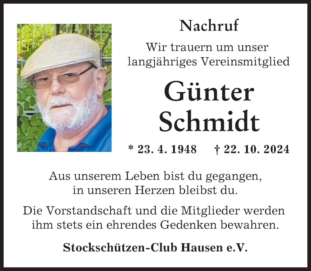 Traueranzeige von Günter Schmidt von Donau Zeitung