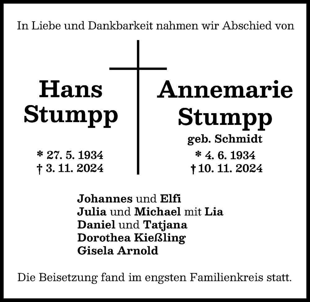 Traueranzeige von Hans Stumpp von Neu-Ulmer Zeitung