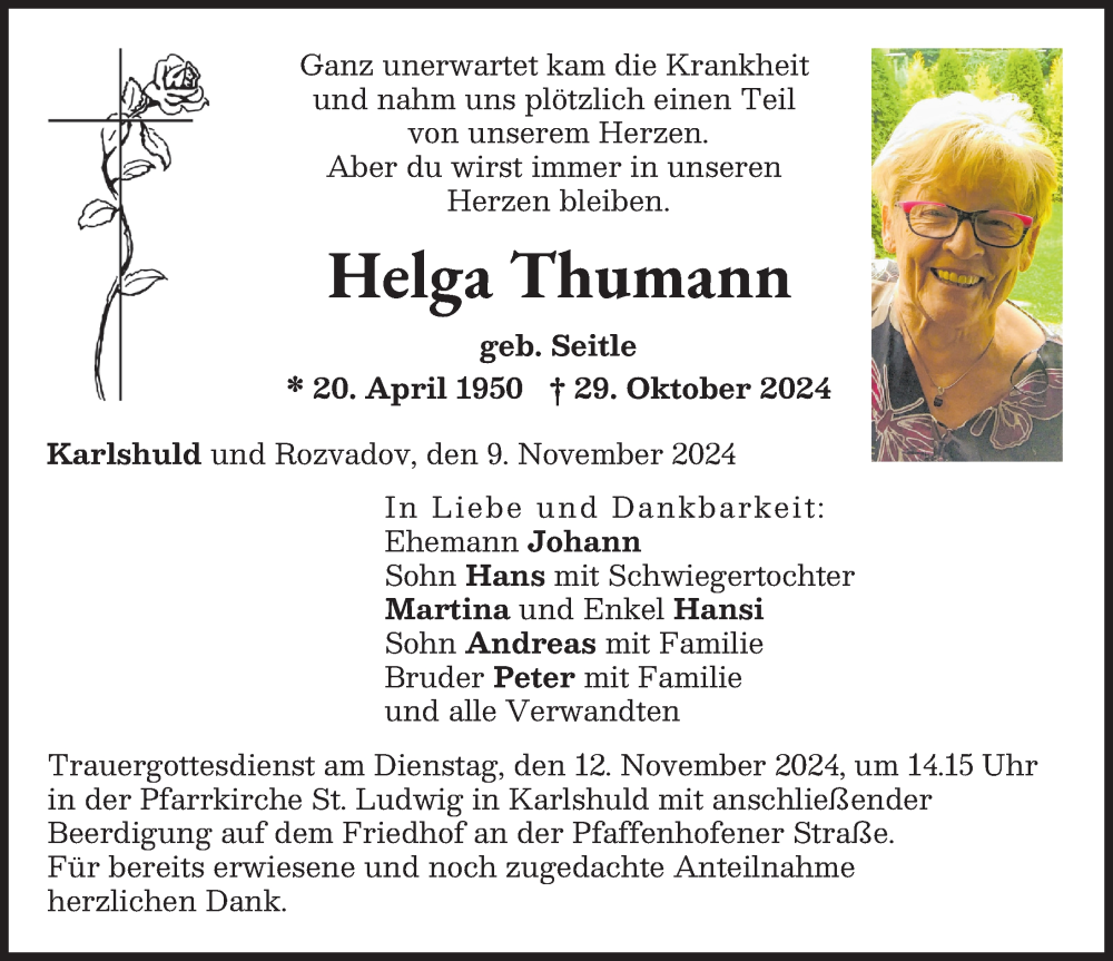 Traueranzeige von Helga Thumann von Neuburger Rundschau