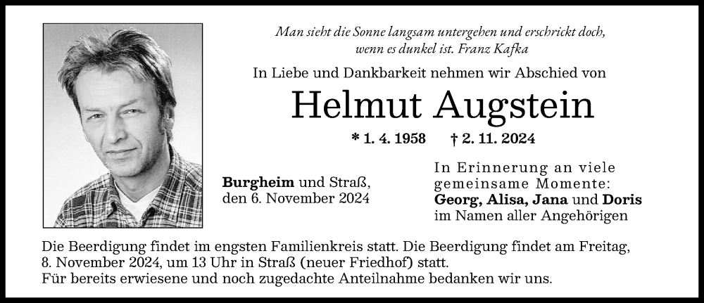 Traueranzeige von Helmut Augstein von Neuburger Rundschau