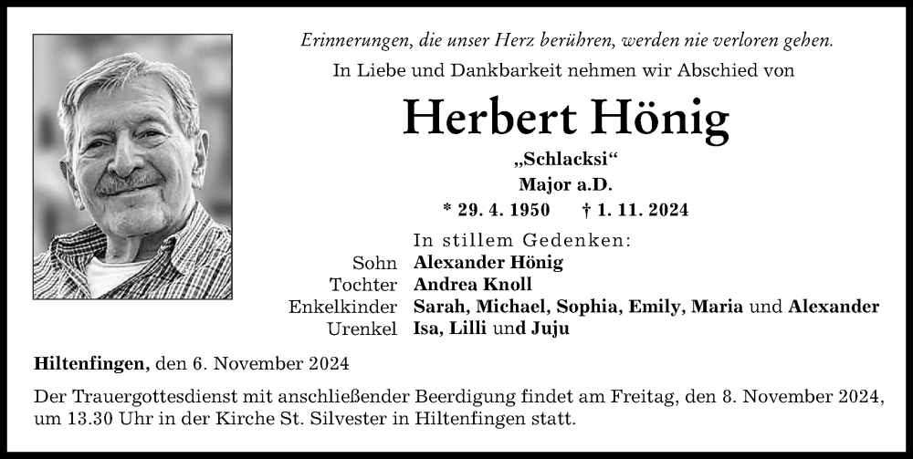 Traueranzeige von Herbert Hönig von Schwabmünchner Allgemeine