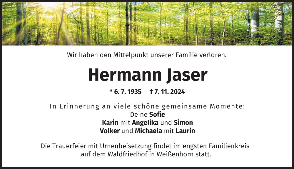 Traueranzeige von Hermann Jaser von Illertisser Zeitung