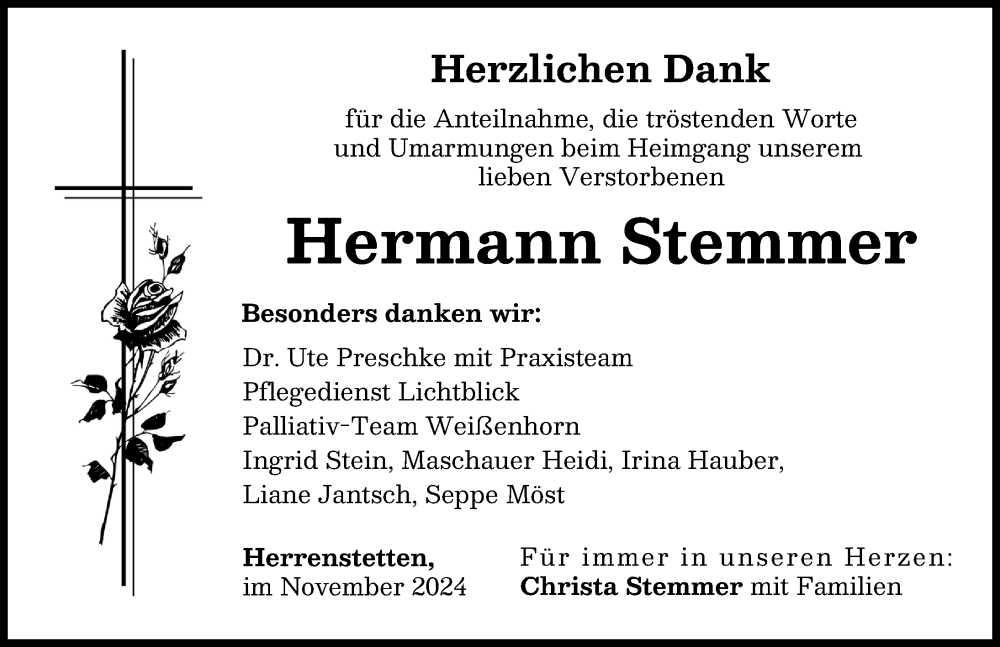 Traueranzeige von Hermann Stemmer von Illertisser Zeitung