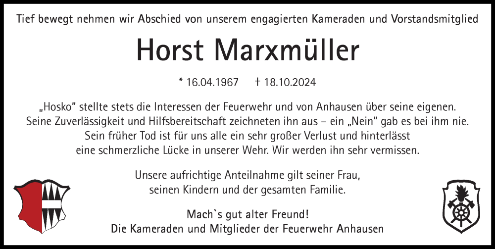 Traueranzeige von Horst Marxmüller von Augsburg-Land