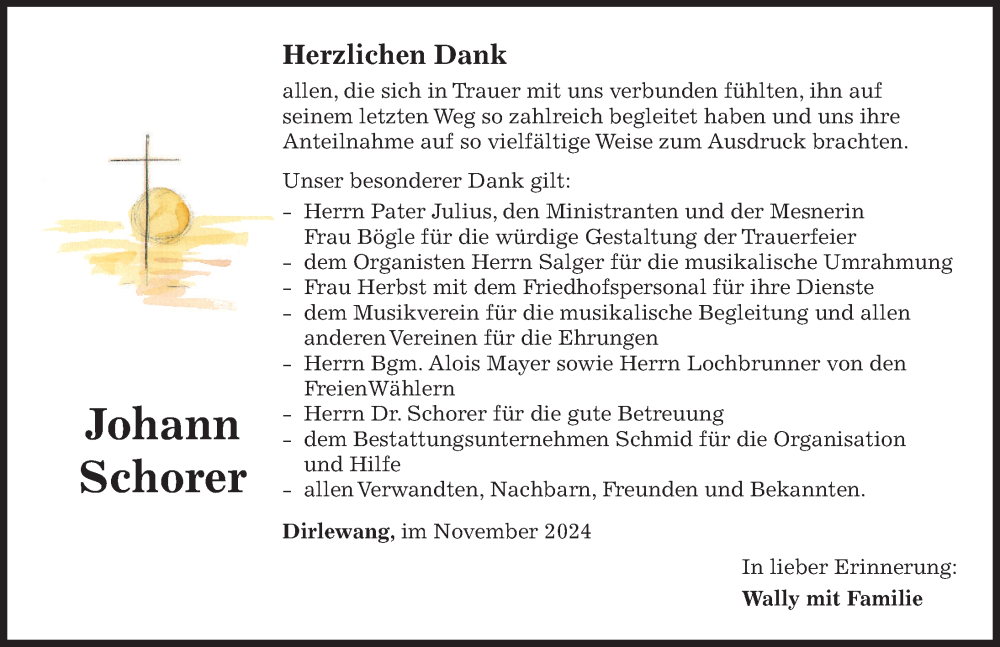 Traueranzeige von Johann Schorer von Mindelheimer Zeitung