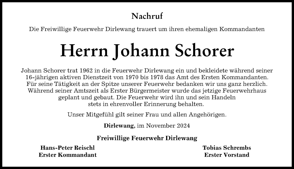 Traueranzeige von Johann Schorer von Mindelheimer Zeitung