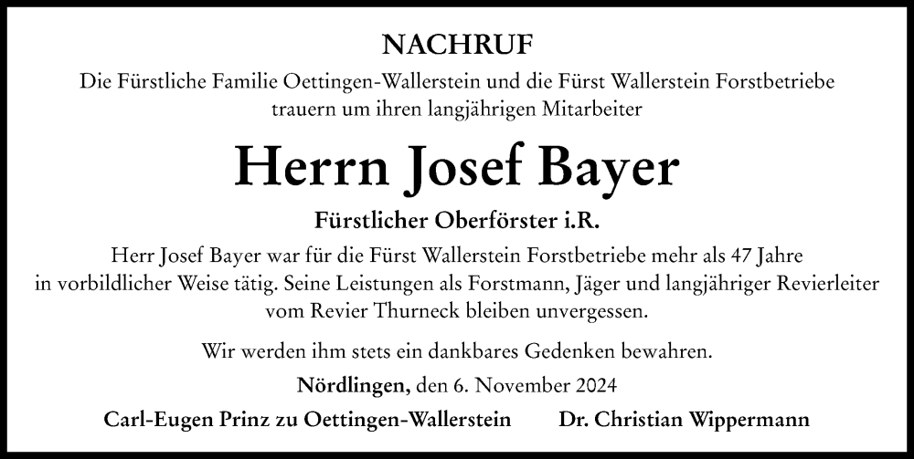 Traueranzeige von Josef Bayer von Rieser Nachrichten