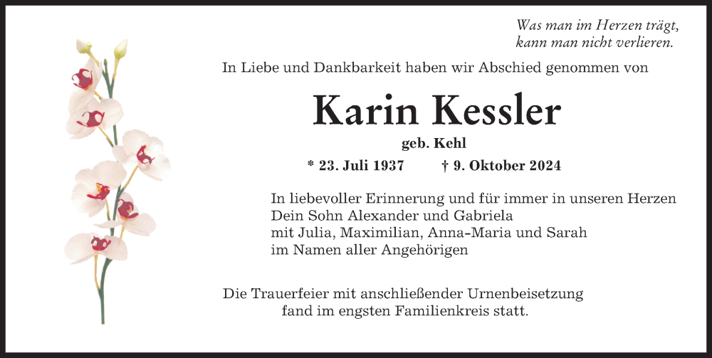 Traueranzeige von Karin Kessler von Augsburger Allgemeine