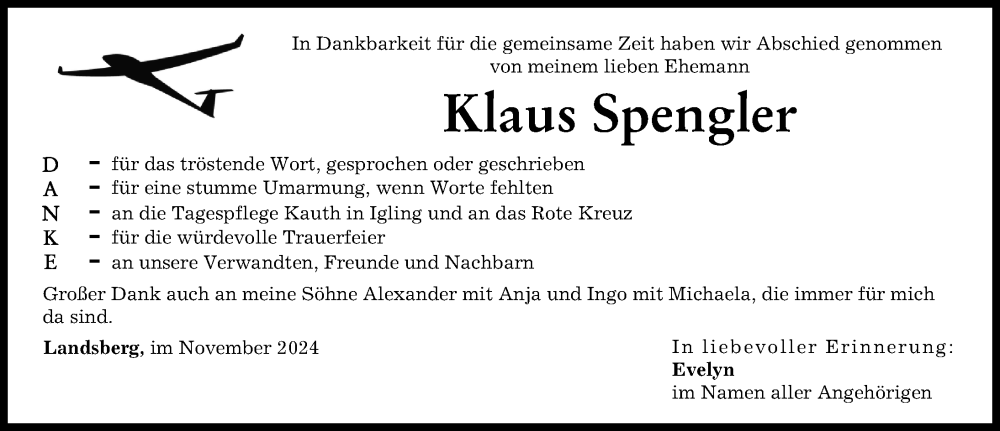 Traueranzeige von Klaus Spengler von Landsberger Tagblatt