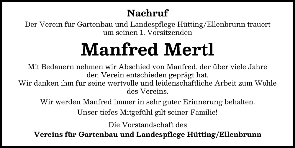 Traueranzeige von Manfred Mertl von Neuburger Rundschau