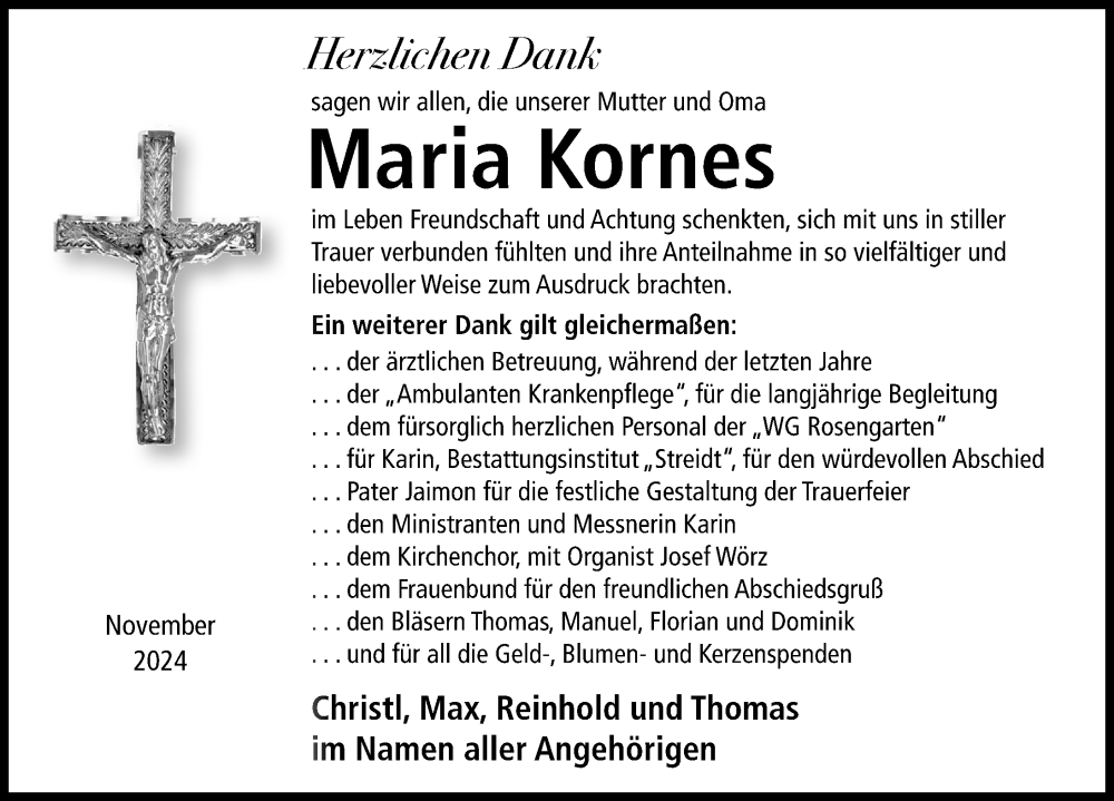 Traueranzeige von Maria Kornes von Illertisser Zeitung