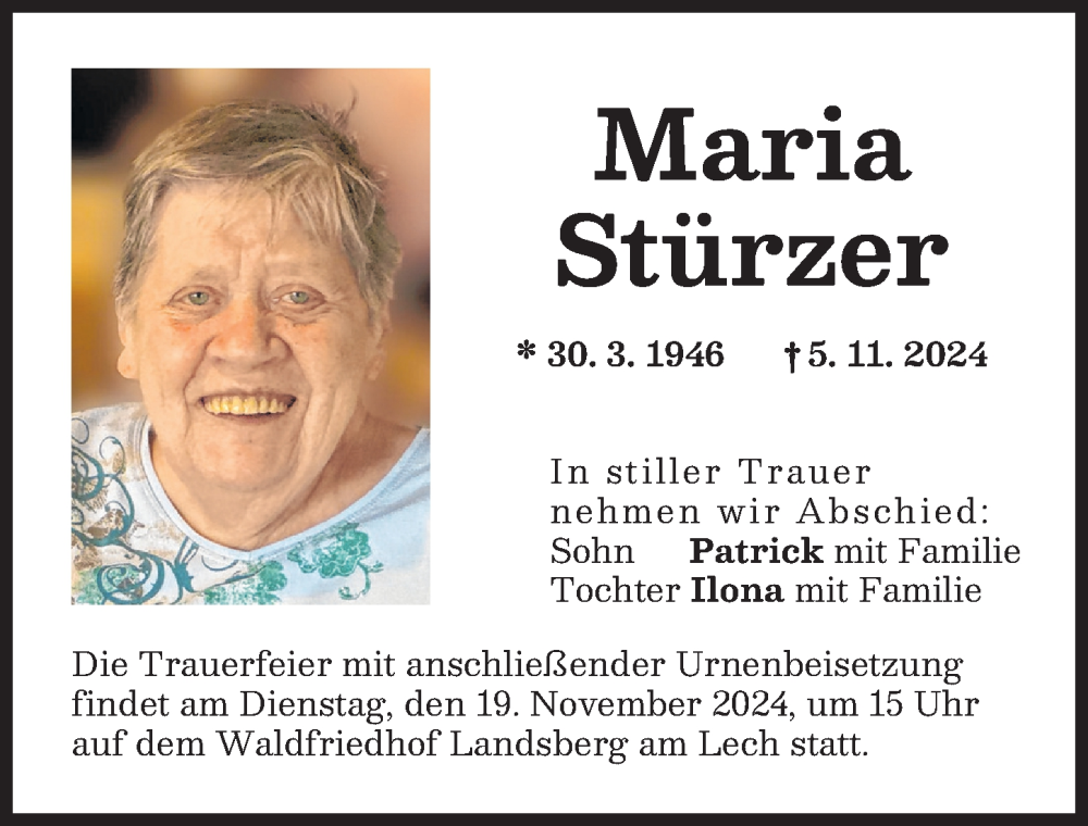 Traueranzeige von Maria Stürzer von Landsberger Tagblatt