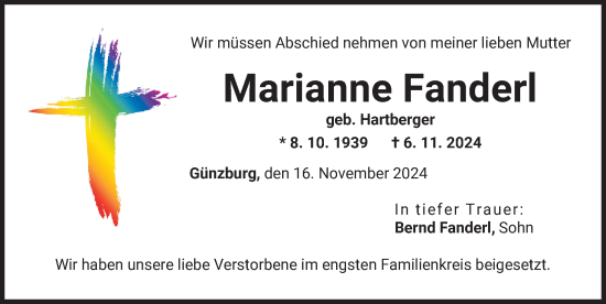 Traueranzeige von Marianne Fanderl von Günzburger Zeitung