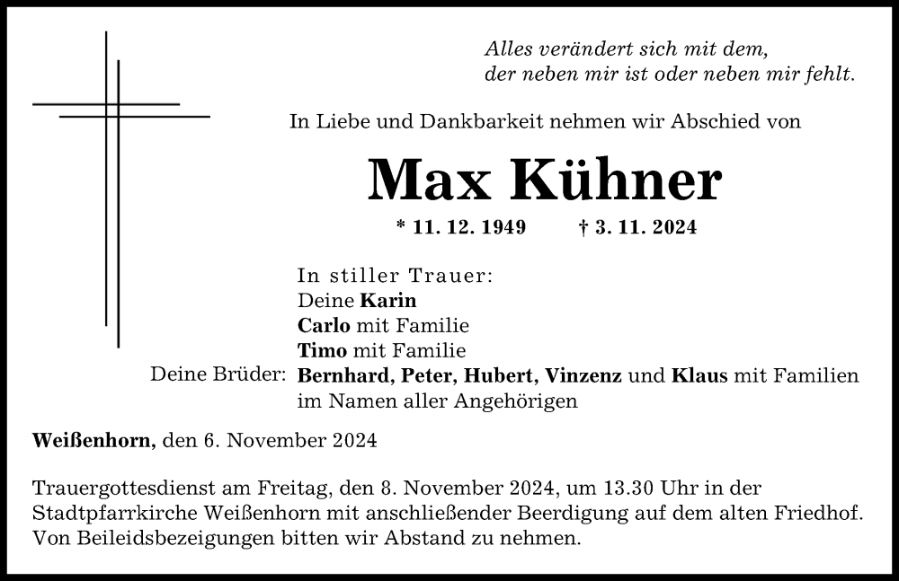 Traueranzeige von Max Kühner von Neu-Ulmer Zeitung