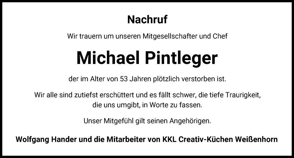 Traueranzeige von Michael Pintleger von Neu-Ulmer Zeitung