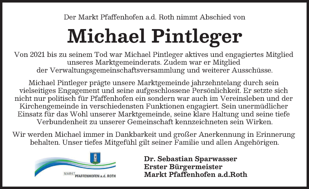  Traueranzeige für Michael Pintleger vom 11.11.2024 aus Neu-Ulmer Zeitung