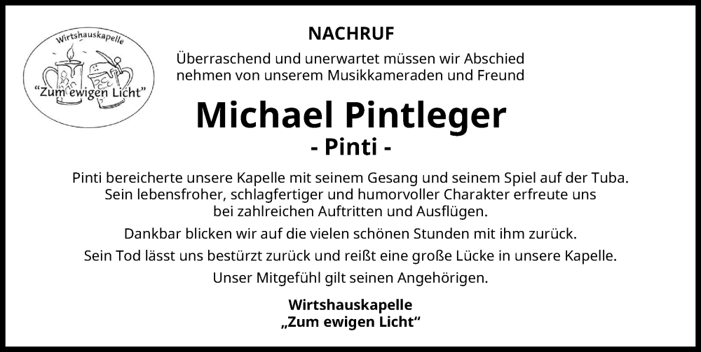  Traueranzeige für Michael Pintleger vom 11.11.2024 aus Neu-Ulmer Zeitung