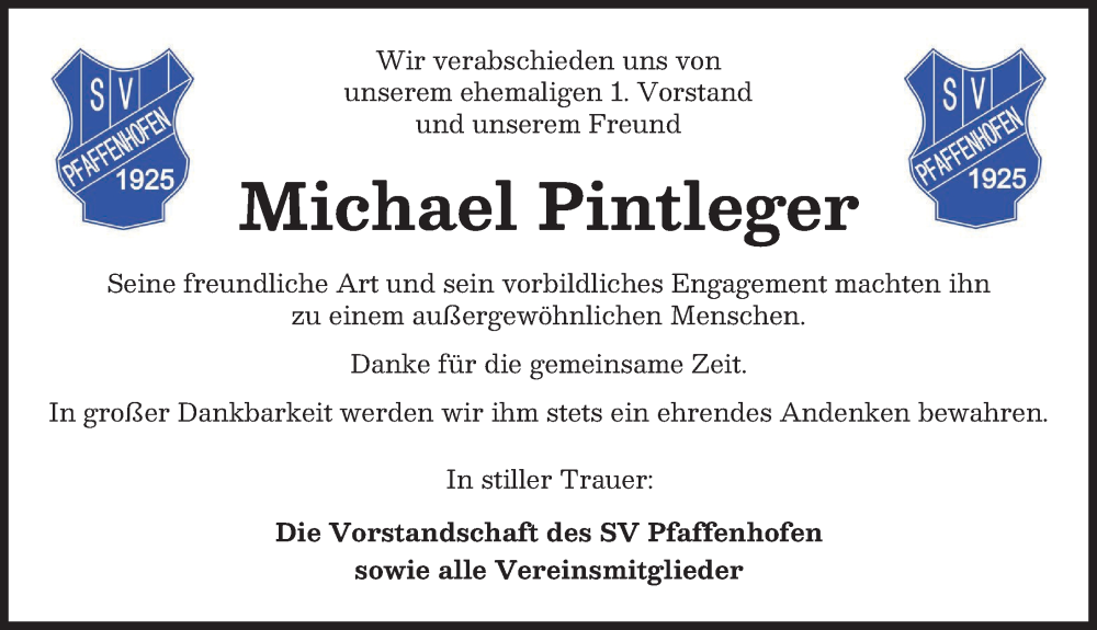  Traueranzeige für Michael Pintleger vom 11.11.2024 aus Neu-Ulmer Zeitung