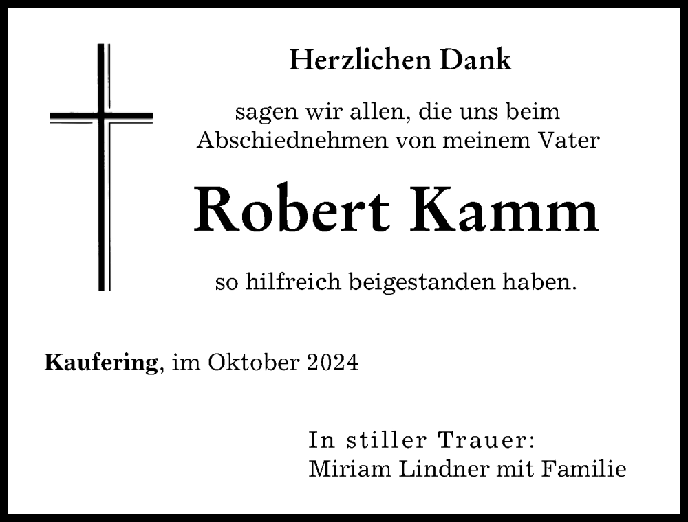 Traueranzeige von Robert Kamm von Landsberger Tagblatt