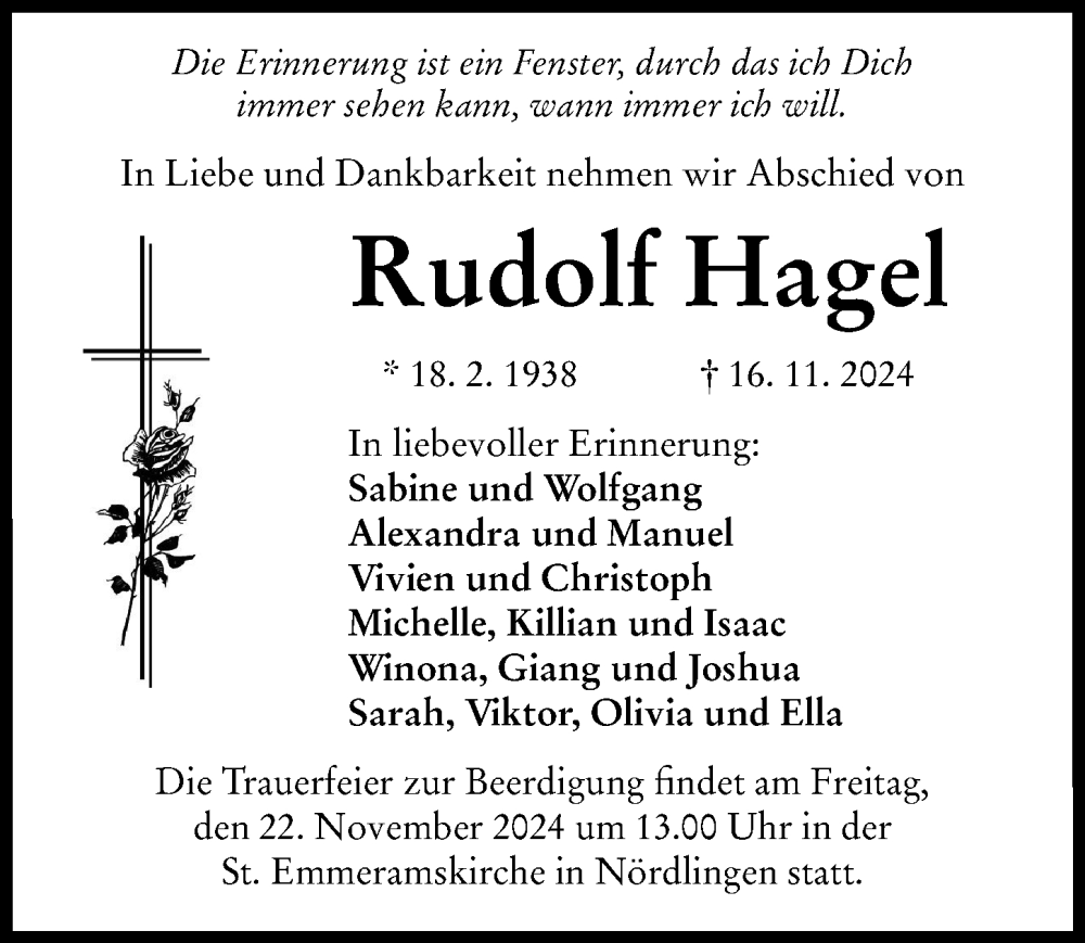 Traueranzeige von Rudolf Hagel von Rieser Nachrichten