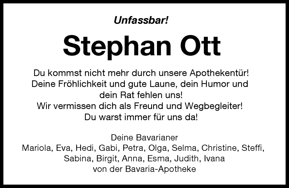 Traueranzeige von Stephan Ott von Augsburger Allgemeine