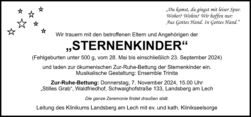 Traueranzeige von Sternenkinder  von Landsberger Tagblatt