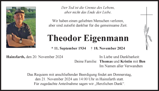 Traueranzeige von Theodor Eigenmann von Rieser Nachrichten