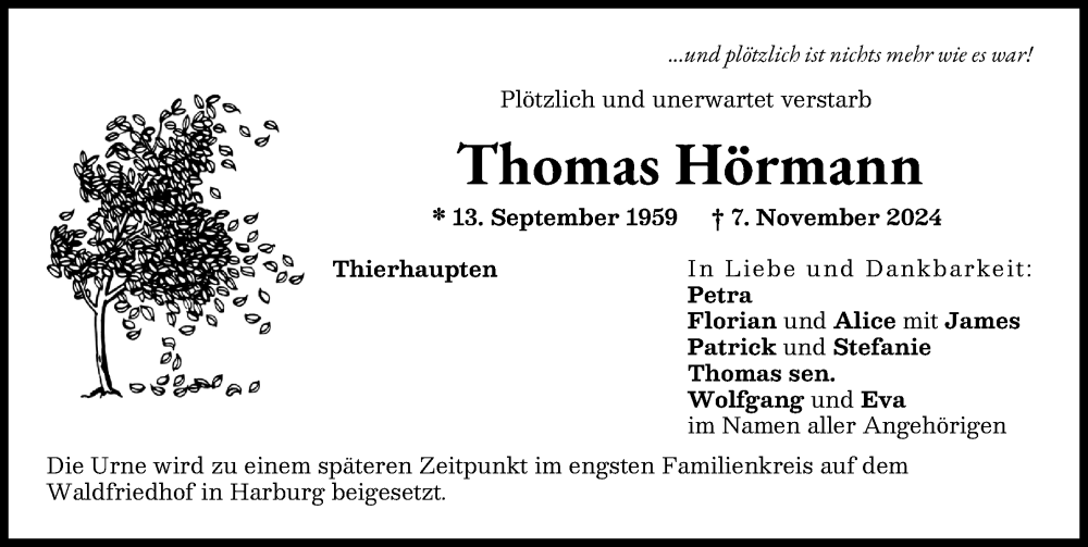 Traueranzeige von Thomas Hörmann von Augsburg-Land