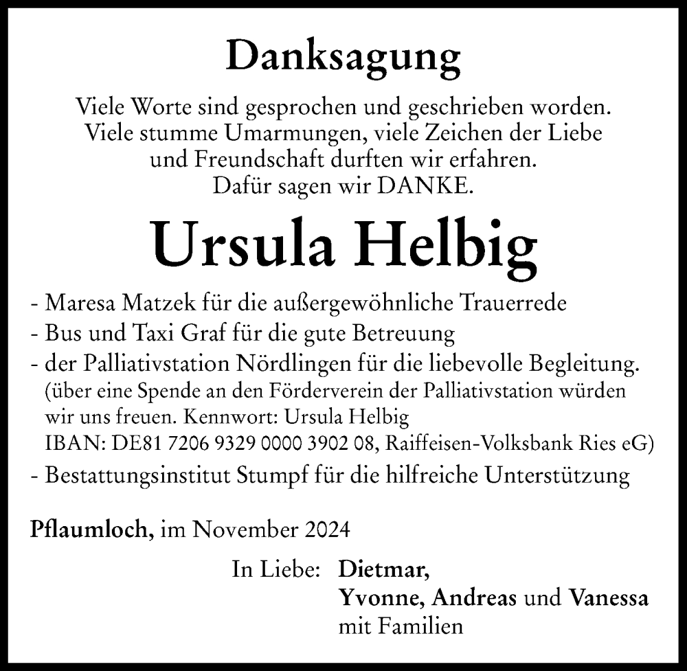 Traueranzeige von Ursula Helbig von Rieser Nachrichten