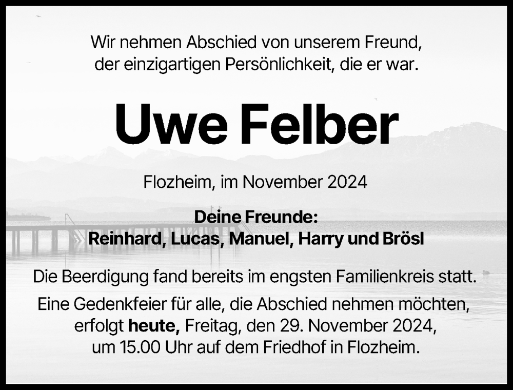 Traueranzeige von Uwe Felber von Donauwörther Zeitung