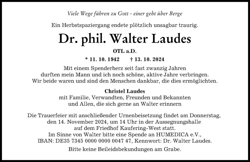 Traueranzeige von Walter Laudes von Landsberger Tagblatt