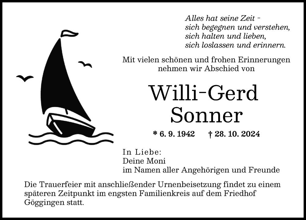 Traueranzeige von Willi-Gerd Sonner von Augsburger Allgemeine