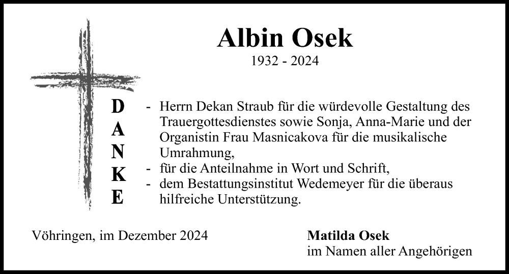 Traueranzeige von Albin Osek von Illertisser Zeitung