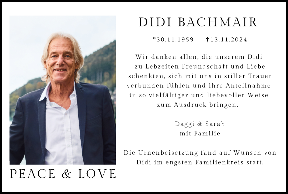 Traueranzeige von Didi Bachmair von Rieser Nachrichten