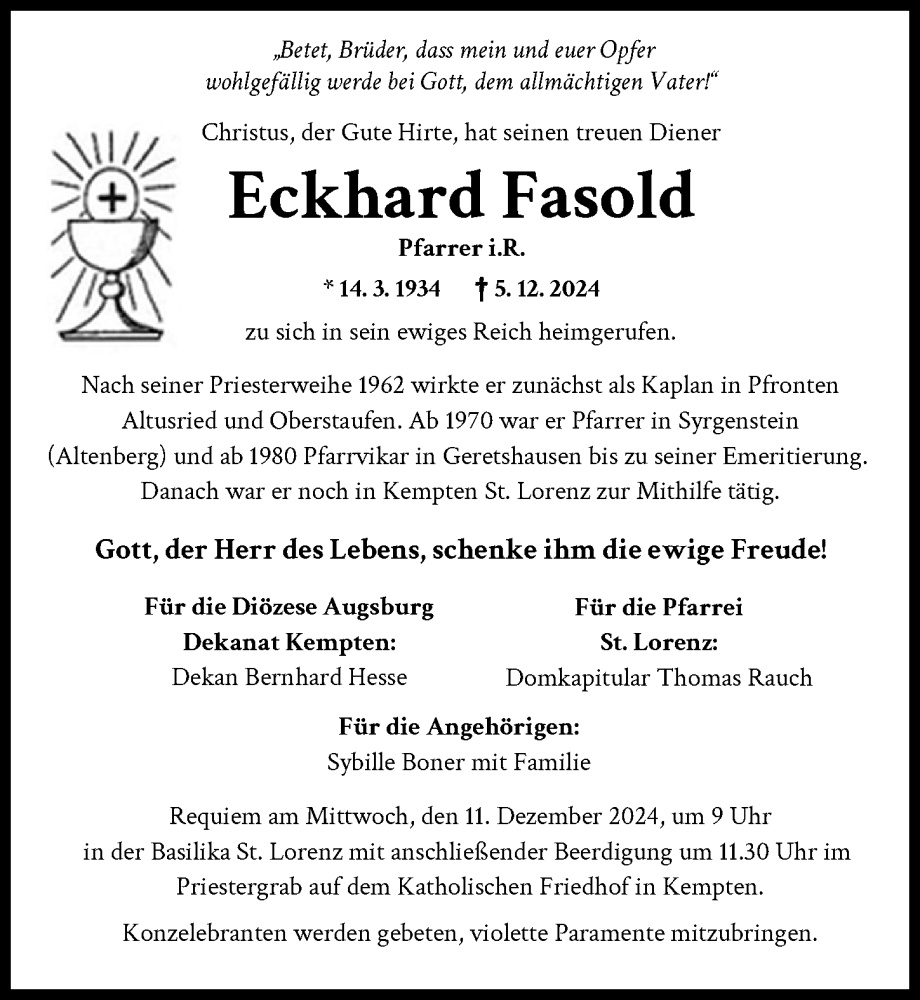 Traueranzeige von Eckhard Fasold von Augsburger Allgemeine