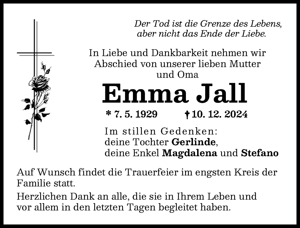 Traueranzeige von Emma Jall von Donauwörther Zeitung