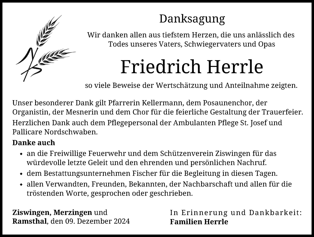 Traueranzeige von Friedrich Herrle von Rieser Nachrichten