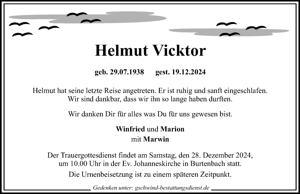 Traueranzeige von Helmut Vicktor von Günzburger Zeitung