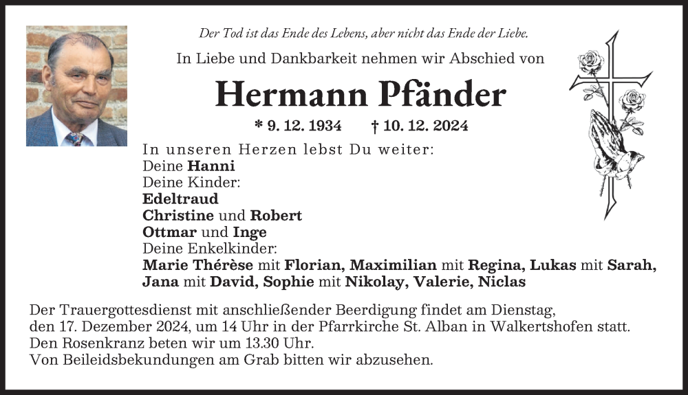 Traueranzeige von Hermann Pfänder von Schwabmünchner Allgemeine