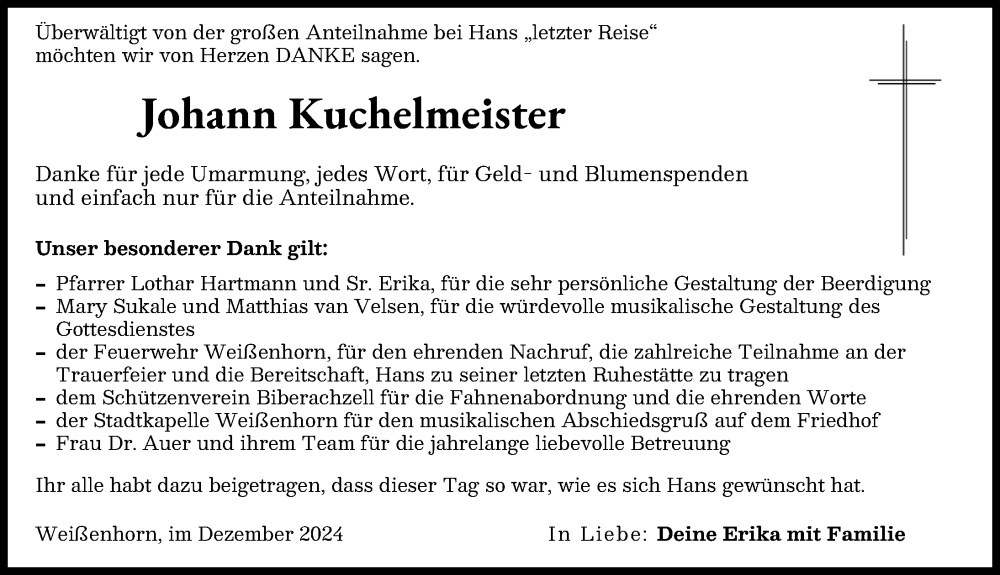 Traueranzeige von Johann Kuchelmeister von Neu-Ulmer Zeitung