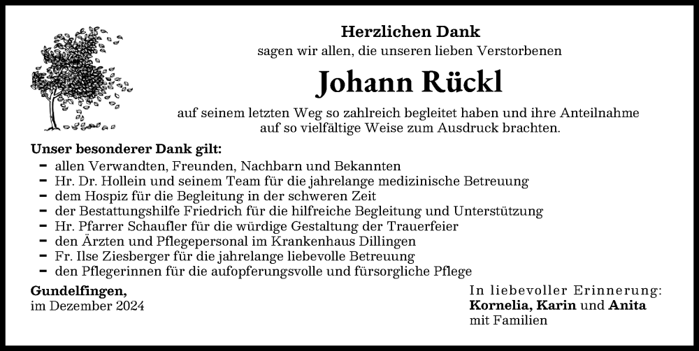 Traueranzeige von Johann Rückl von Donau Zeitung