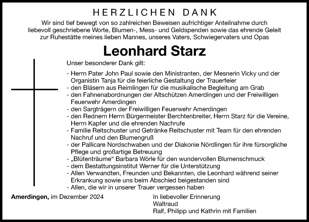 Traueranzeige von Leonhard Starz von Rieser Nachrichten