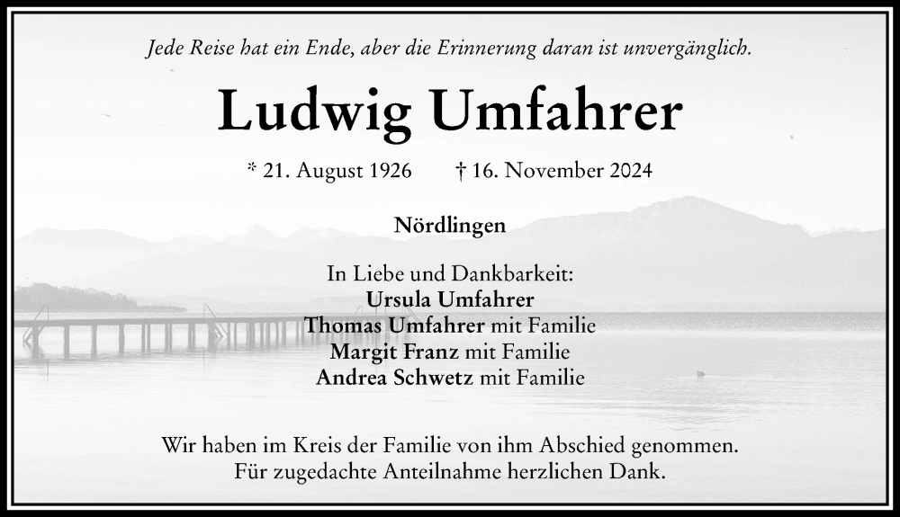 Traueranzeige von Ludwig Umfahrer von Rieser Nachrichten