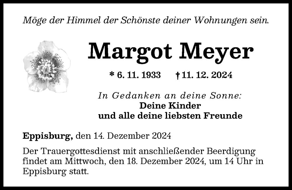 Traueranzeige von Margot Meyer von Donau Zeitung