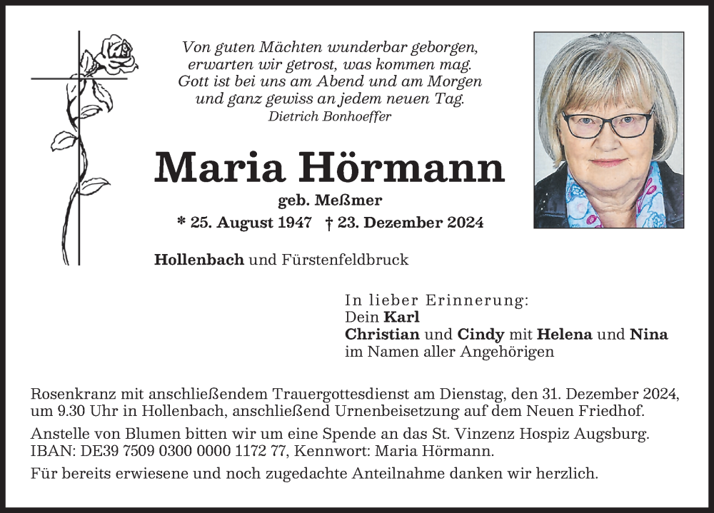 Traueranzeige von Maria Hörmann von Aichacher Nachrichten